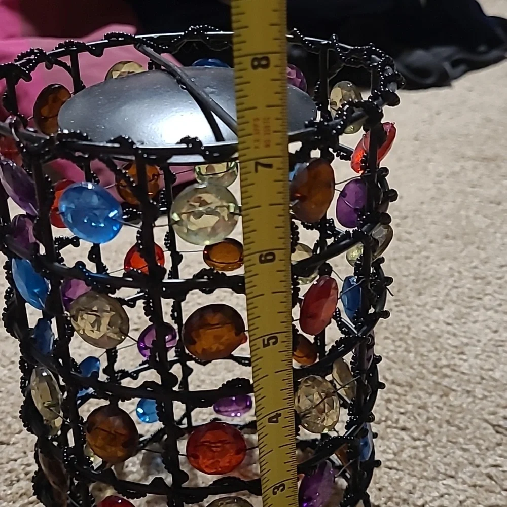 Colorful Beaded Wire Basket Candle Holder